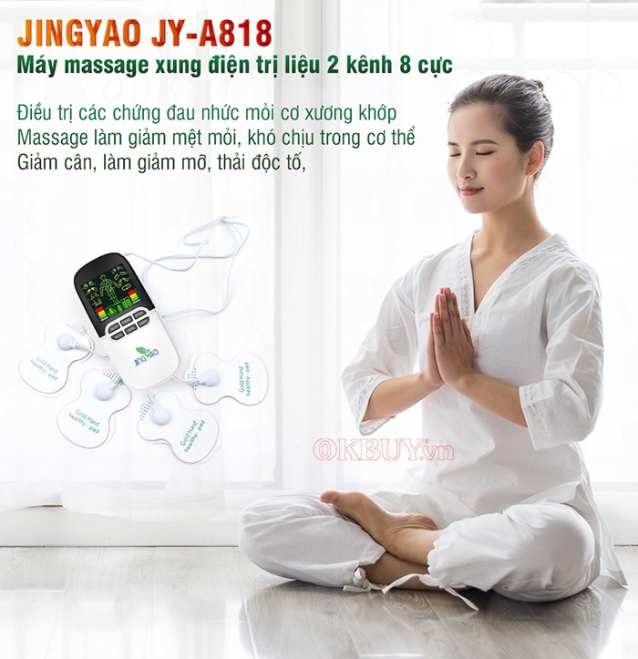 Máy massage xung điện pin sạc 8 miếng dán đèn hồng ngoại JINGYAO JY-A818