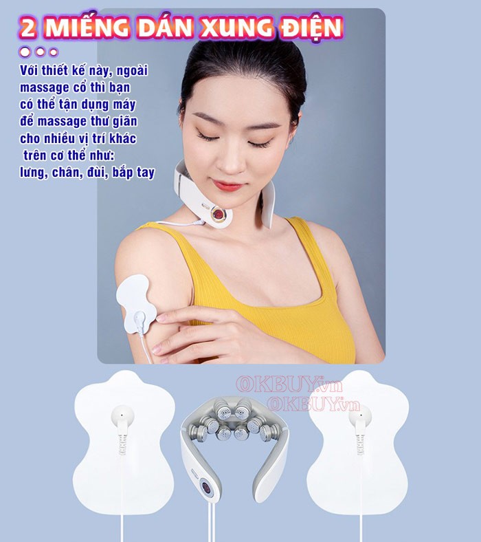 Máy massage cổ xung điện Nikio NK-131 được thiết kế thêm 2 miếng dán xung điện rời