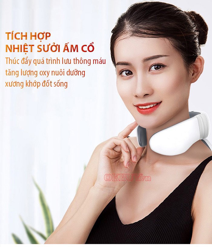 Máy mát xa xung điện Nikio NK-130 thêm nhiệt để sưởi ấm tác động vào cổ giúp các mạch máu giãn nở