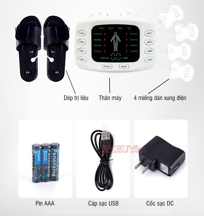 Máy massage xung điện 4 miếng dán và dép massage chân Nikio NK-105