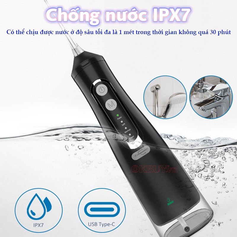 Máy tăm nước mini chống nước IPX7 Nikio NK-M209