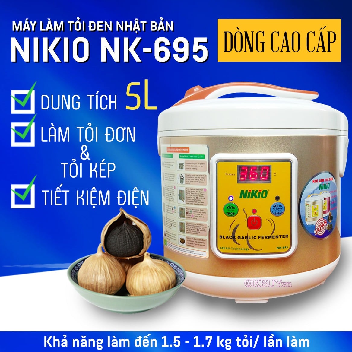 Máy làm tỏi đen Nhật Bản Nikio NK-695/ 5 lít - Dòng cao cấp