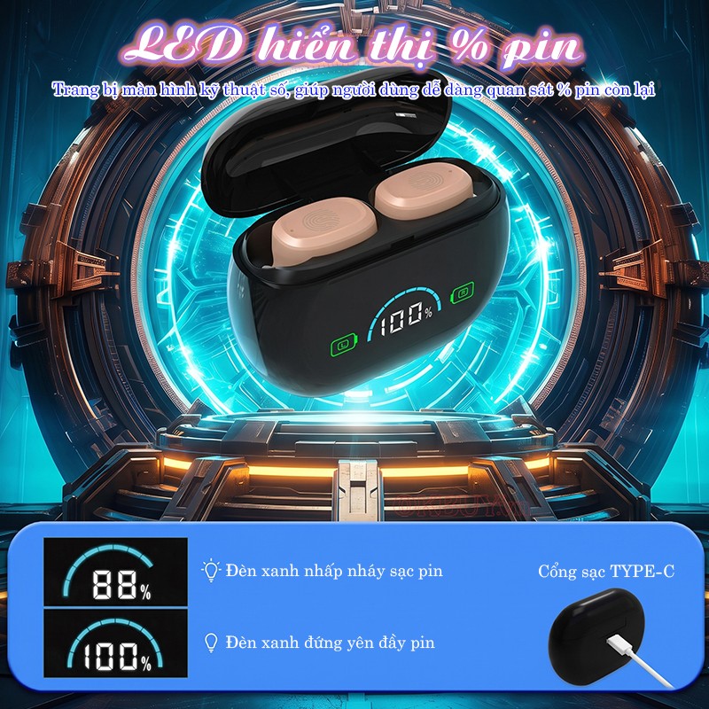 Tai nghe trợ thính không dây bộ LED hiển thị % pin FUNMIC EN-IA006A