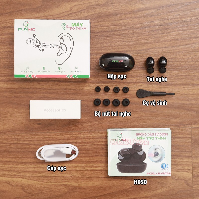 Tai nghe trợ thính FUNMIC EN-IA010A đen bộ phụ kiện