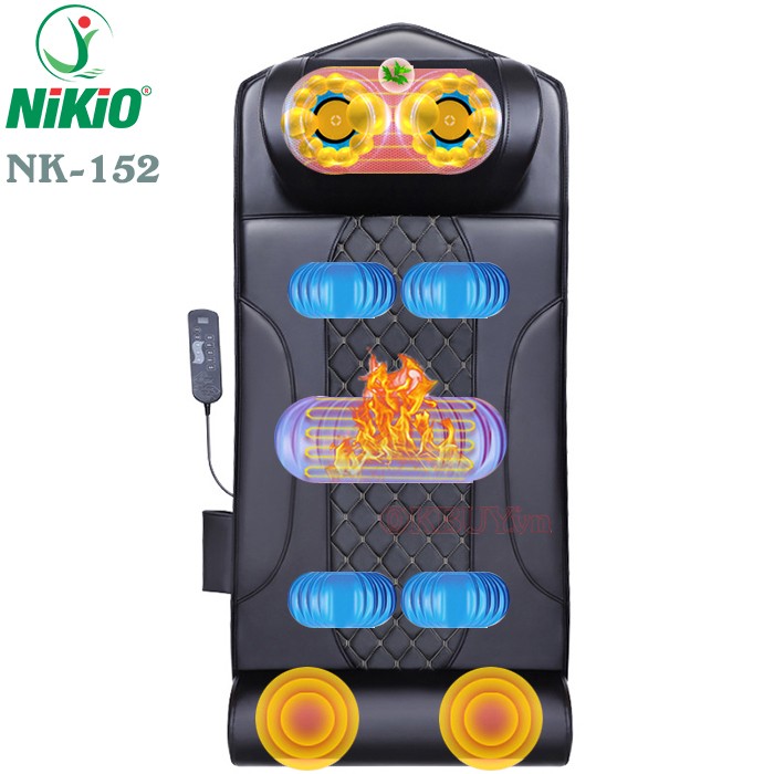 Đệm matxa toàn thân Nikio NK-152 có thiết kế túi khí 3D tại vùng vai, lưng và eo mô phỏng động tác xoa bóp của con người