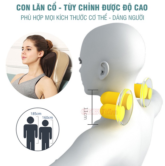 Ghế massage toàn thân nội địa Nhật sử dụng con lăn cổ tùy chỉnh được độ cao phù hợp với mọi dáng người