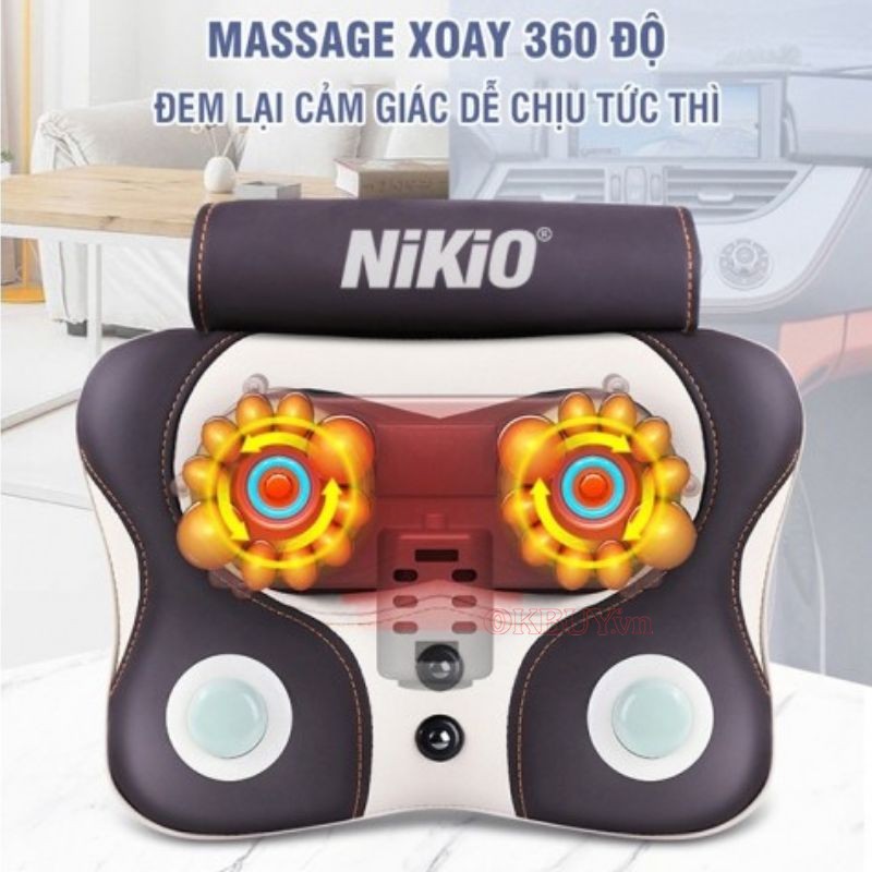 Gối massage hồng ngoại 8 bi có động cơ xoay 360 độ giảm đau tức thì