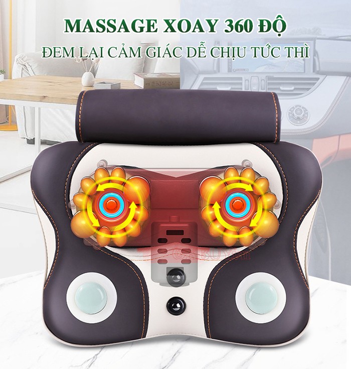 Gối massage hồng ngoại Nikio NK-136DC chính hãng với thiết kế xoay 360 độ đem lại cảm giác thoải mái dễ chịu