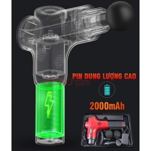 Súng massage Nikio có dung lượng pin 2000 mAh mang lại hiệu quả vượt trội