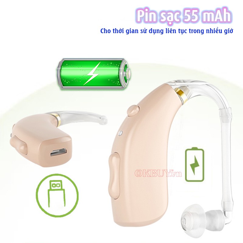 Máy trợ thính siêu nhỏ Axon A-133 hoạt động nhờ pin sạc 55 mAh hoạt động được liên tục trong thời gian dài