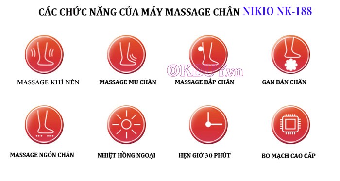 chức năng của máy massage chân  NIKIO NK-188