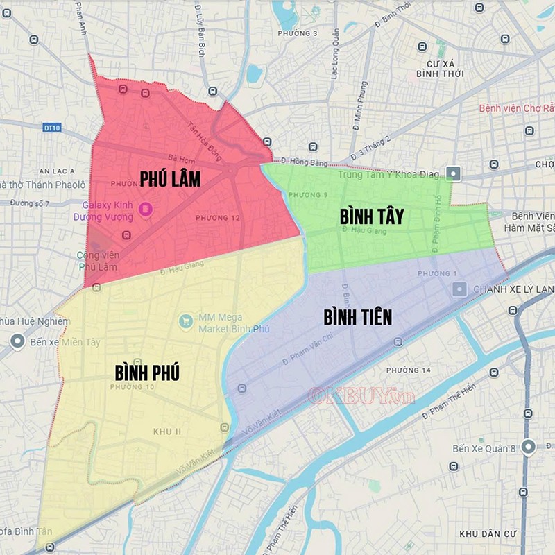Bản đồ 4 phường mới của quận 6 TPHCM sau sáp nhập