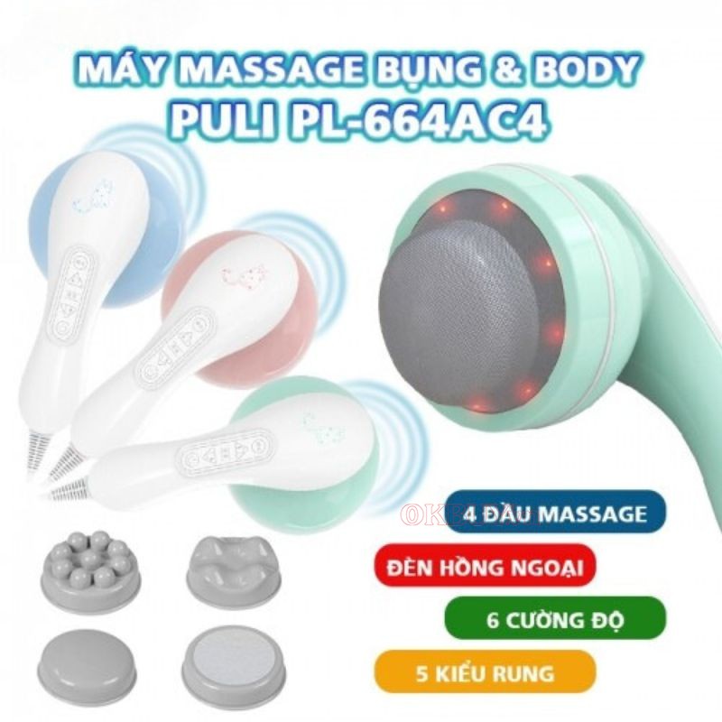 Máy massage cầm tay 4 đầu Puli PL-664AC4 trang bị 8 đèn hồng ngoại