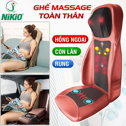 Ghế massage lưng, cổ, mông xoa bóp day ấn rung, nhiệt hồng ngoại Nikio NK-180