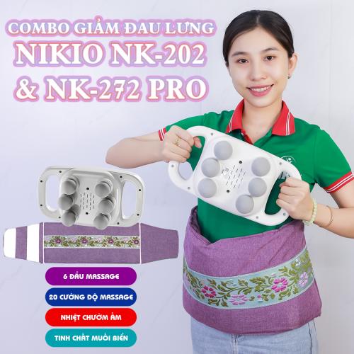 Combo 16 - Bộ sản phẩm giúp giảm đau nhức mỏi lưng nhanh - Túi chườm nóng muối biển Nikio NK-202 và Máy đấm lưng NK-272 PRO